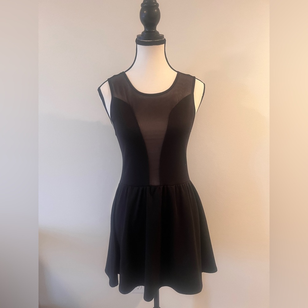 For Love And Lemons Black Mesh Skater Mini Dress